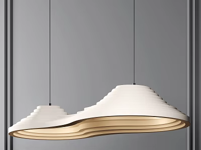 Modern Wave Shaped White Chandelier With Wooden Interior For Elegant Spaces 3d model