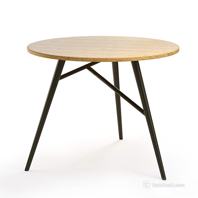 Round Wooden Dining Table With Black Crossed Legs And Modern Design 3d model 