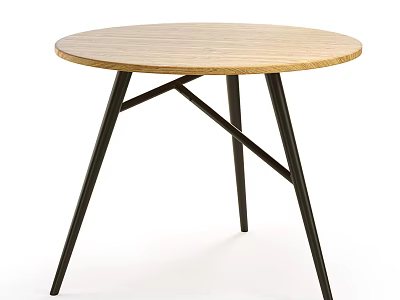Round Wooden Dining Table With Black Crossed Legs And Modern Design 3d model