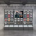 Organized Sports Shoe Rack Display With Running Football Basketball Shoes And Multicolor Designs