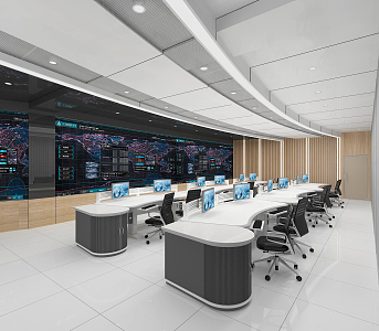 Command Room of Modern Monitoring Room 3d model