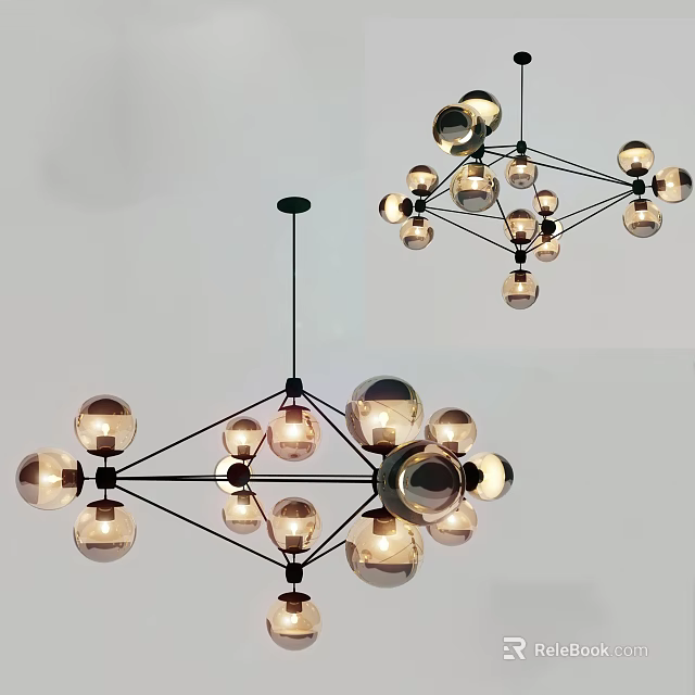 Modern Stylish Chandelier With Multiple Glass Globes And Artistic Metal Frame Design 3d model 
