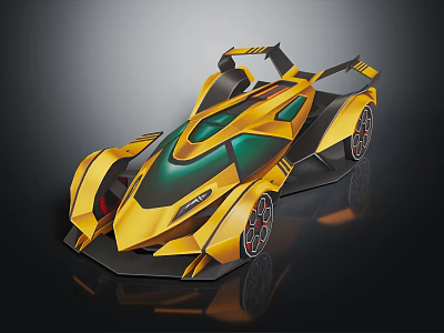 Futuristic Racing Car With Yellow Green Sleek Design And Black Accents Sporty Wheels 3d model
