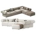 Modern Light Colored Sofa Set With Rounded Armrests Cushions And Ottoman Throw Blanket 3d model