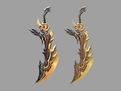 Ornate Decorative Weapons With Gold Black Accents And Red Gemstone Dragon Design 3d model