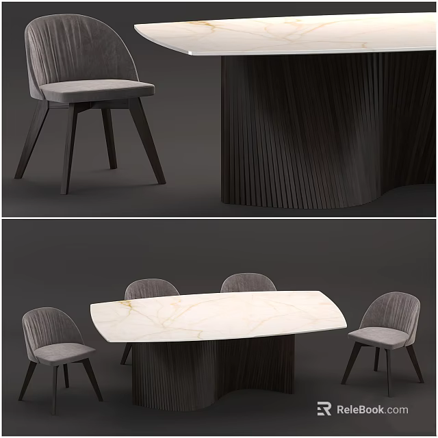 Modern Dining Table Set With Marble Top And Gray Upholstered Chairs 3d model