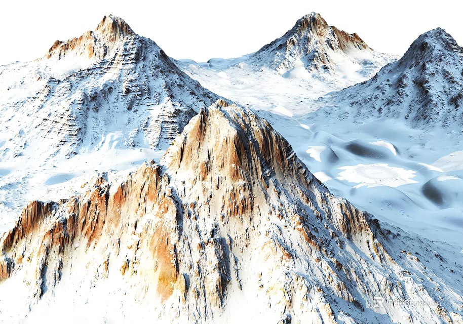 Scenic Garden Landscape With Majestic Snowy Mountain Peaks And Rocky Slopes Covered In White Snow 3d model 