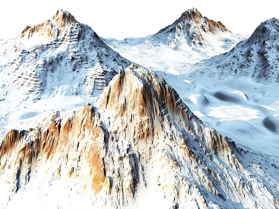 Scenic Garden Landscape With Majestic Snowy Mountain Peaks And Rocky Slopes Covered In White Snow 3d model