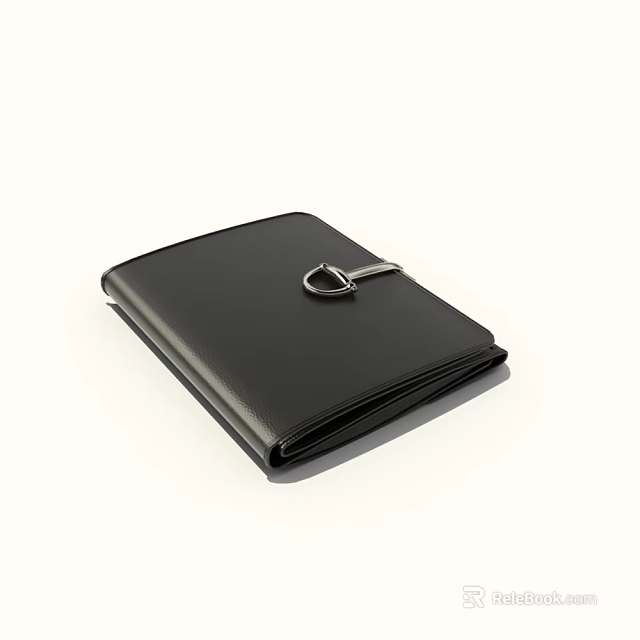 Sleek Black Leather Phone Case With Metal Clasp For Digital Device Protection 3d model 
