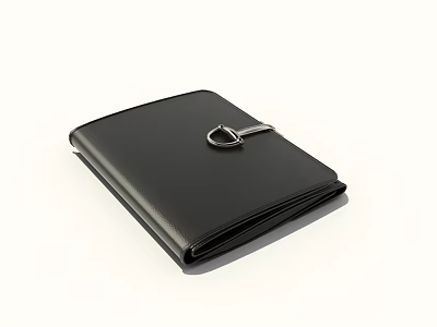 Sleek Black Leather Phone Case With Metal Clasp For Digital Device Protection 3d model