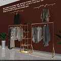 Elegant Golden Clothes Racks With Hanging Garments Shoes And Bags On Pink Wall