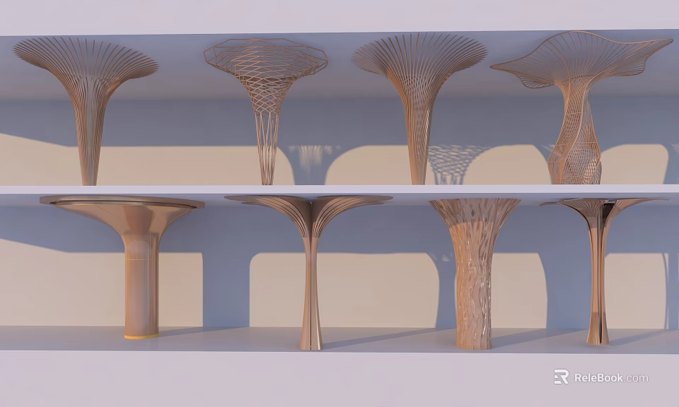 Modern Artistic Sculptural Pillars With Intricate Textured Designs In Stylish Arrangement 3d model 