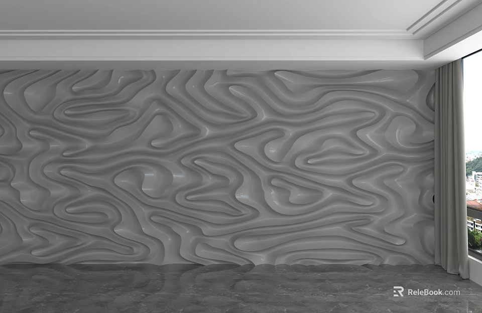 Elegant Modern Gray Feature Wall with Wavy Textured Design for Interior Decor 3d model 