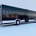 Modern Black and White Bus with Large Windows and Sleek Exterior Design