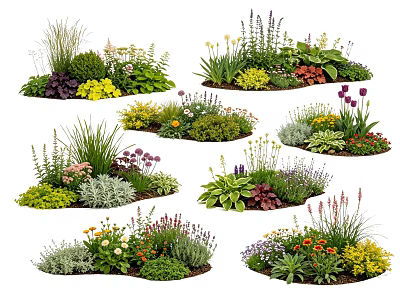 Diverse Garden Flower Combinations With Purple Lavender Yellow Daisies And Green Succulents 3d model