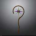 Unique Magical Wooden Staff With Curved Handle And Colorful Star Shaped Top Decoration