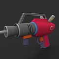 Colorful Toy Gun With Red Grip Gray Barrel Blue Accents And Orange Details