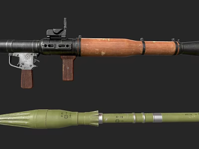 Military Weapon Featuring Rifle With Wooden Stock And Green Artillery Shell 3d model