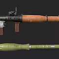 Military Weapon Featuring Rifle With Wooden Stock And Green Artillery Shell