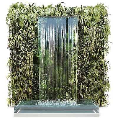 Green Plant Wall Design With Transparent Water Curtain And Natural Foliage 3d model