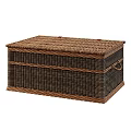 Brown Wicker Storage Box With Leather Straps And Handle For Home Organization 3d model