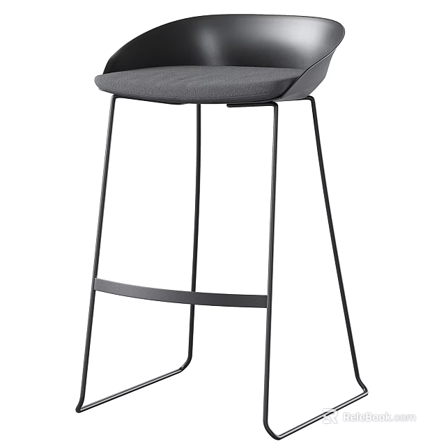 Modern Bar Stool With Sleek Metal Frame And Comfortable Gray Seat 3d model 