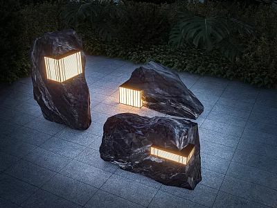 Stone Design Outdoor Lights With Warm Glow For Garden Patio Pathway Decoration 3d model