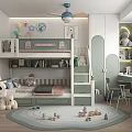 Cozy Kids Room With Bunk Bed Bookshelf Stuffed Toys Rug And Study Desk