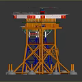 Blue And Orange Tower Structures With Top Platforms Helicopter And White Base Supports 3d model