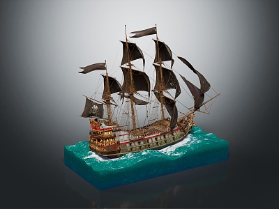 European-style sailing ship, armored ship, cartoon ship, armed ship, ancient ship 3d model