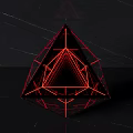 Futuristic Red Geometric Polyhedron Structure With Glowing Lines On Black Surface 3d model