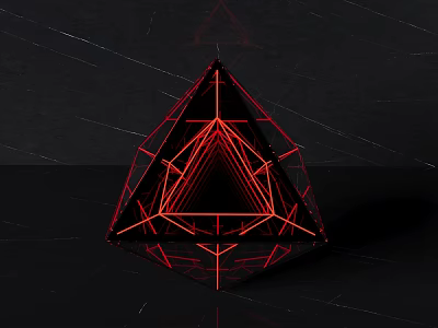 Futuristic Red Geometric Polyhedron Structure With Glowing Lines On Black Surface 3d model