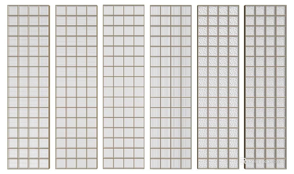 Modern Glass Partition With Grid Patterns And Textured Panels For Interior Design 3d model