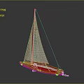 Wooden Sailboat With White Sail Brown Hull And Mast On Water
