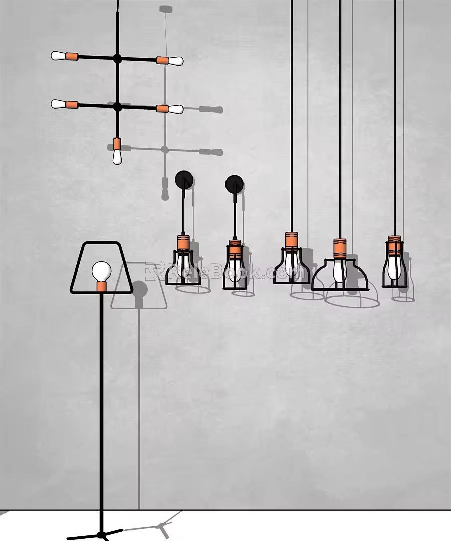 Nordic Lamps Combination Chandelier Wall Lamp Floor Lamp 3d model