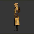 Yellow Hooded Robe Character With Gas Mask And Belt On Gray Background