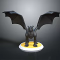 Black Dragon Sculpture With Spread Wings On Yellow And White Circular Base