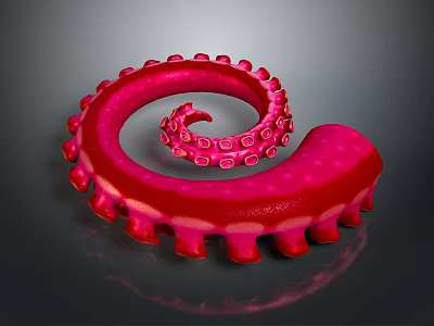 Pink Red Spiral Shaped Octopus Tentacle With Shiny Texture On Dark Background 3d model