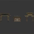 Chinese Traditional Architecture Models Of Pagoda And Archways With Tile Roofs Wooden Frames Curved Eaves