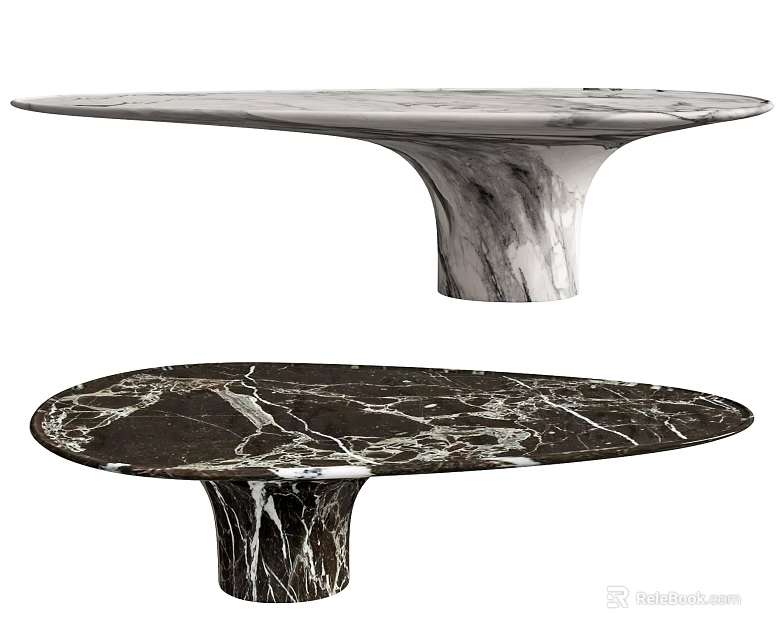Modern Bar Counter Design With White And Black Marble Oval Top And Pedestal Base 3d model 