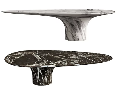 Modern Bar Counter Design With White And Black Marble Oval Top And Pedestal Base 3d model
