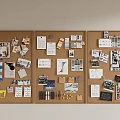 Creative Wall Decor with Cork Boards Holding Photos Papers Notes and Samples 3d model