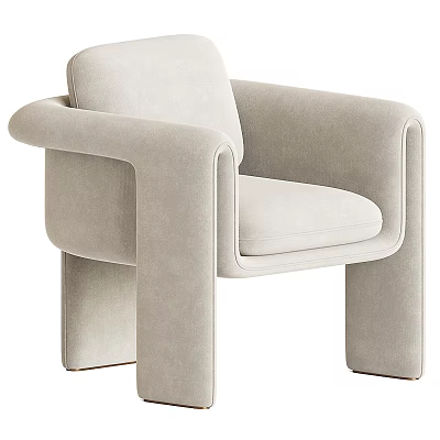 Modern Beige Accent Chair With Wide Armrests And Soft Fabric Upholstery 3d model