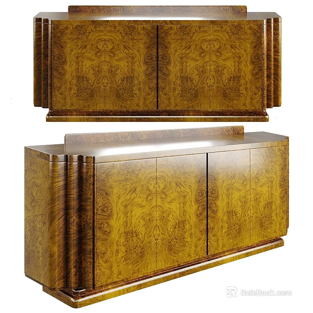 Classic Wooden TV Stand With Carved Patterns And Cabinet Doors For Living Room 3d model 