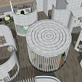 Modern Café Interior Design With Circular Seating Bar Counter And Wooden Flooring