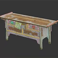 Rustic Vintage Wooden Table With Peeled White Paint Top And Metal Knob Drawer