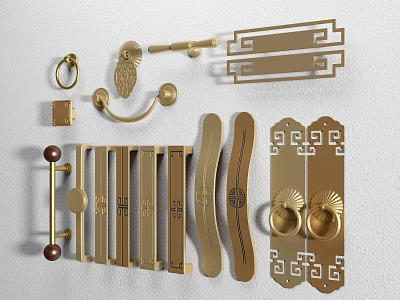 New Chinese Handle Brass Cabinet Door Handle Drawer Handle Antique Handle Wardrobe Handle 3d model