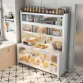 Modern White Kitchen Sideboard With Transparent Doors And Built In Light For Large Kitchenware Storage