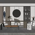 Modern study desk and chair combination bench wall decoration 3d model