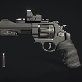Detailed Black Revolver With Single Bullet Next To It Isolated On Dark Background